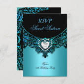 RSVP Sweet sixteen 16 fête d'anniversaire Aqua Blu (Devant / Derrière)