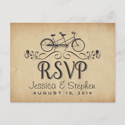 RSVP Tandem Bicycle Reply Briefkaarten (Voorkant)