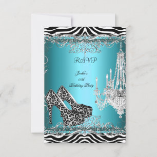 RSVP Teal Blauwe Zebra Luipaardprint Feest Schoene Kaartje