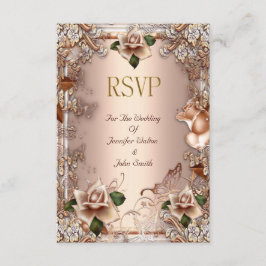 RSVP Trouw Beige Crème Goud Rozen Set Kaartje