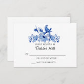 RSVP Trouw Blauw Chinoiserie Bloem Waterverf Kaart (Voorkant / Achterkant)