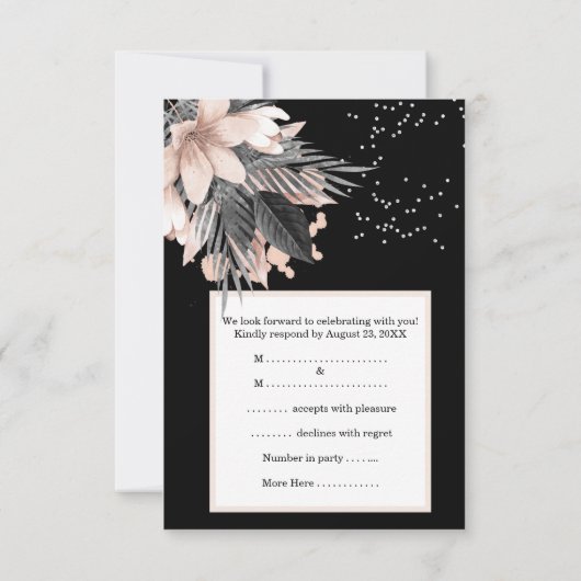 RSVP Trouw Blush Perzik Roze Charcoal Bloem Kaart (Achterkant)