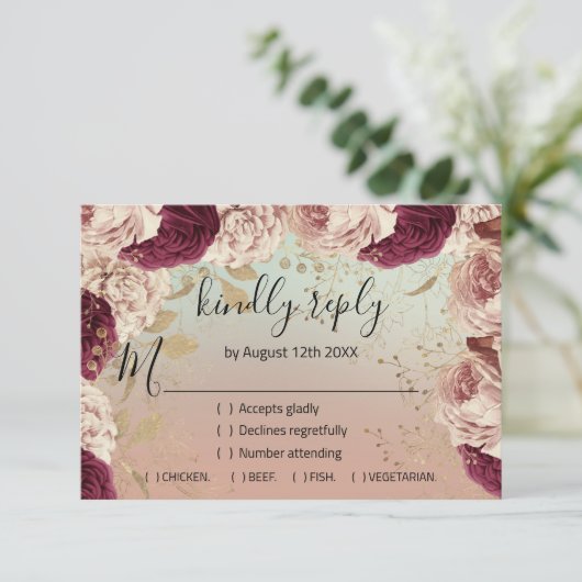 RSVP Trouw Glitter Bruidsroos Goud Krans Blauw (Staand voorkant)