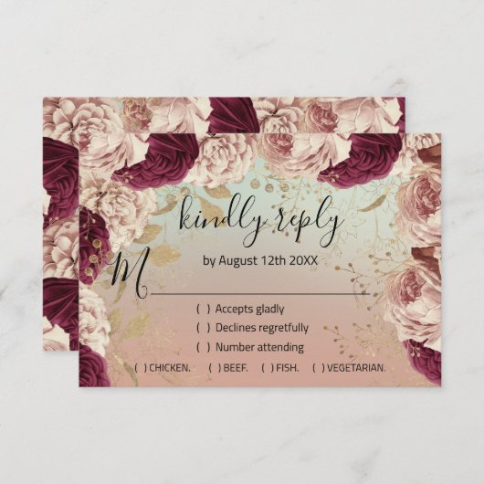 RSVP Trouw Glitter Bruidsroos Goud Krans Blauw (Voorkant / Achterkant)