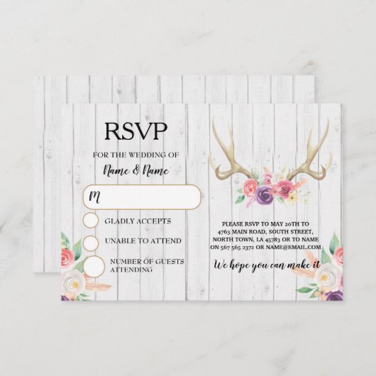 RSVP Trouw Rustieke Geweien Hert Kaarten Uitnodigi (Voorkant / Achterkant)