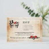 RSVP Trouw Schedels Schedels Rozen Rustieke Kaarte (Staand voorkant)