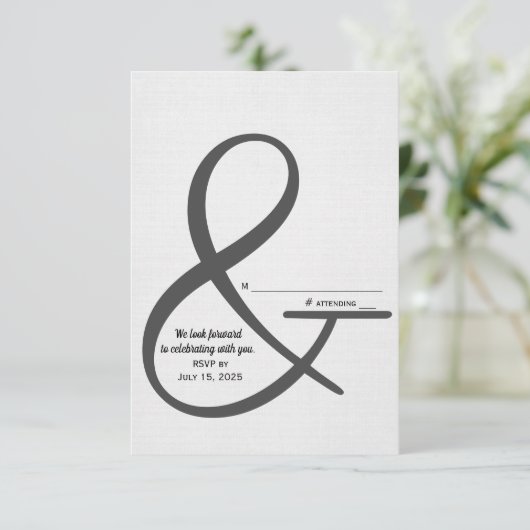 RSVP trouwampersand-teken op zacht zilver (Staand voorkant)