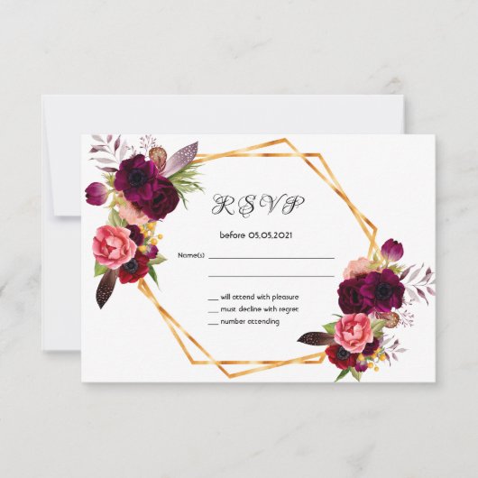 RSVP-trouwbloemen met vuurgekleurd roos goudwit RSVP Kaartje (Voorkant)