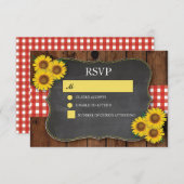 RSVP Trouwdag Hout Rustiek Rood Geruit Zonnebloem (Voorkant / Achterkant)