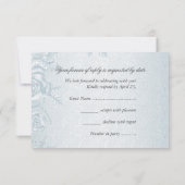 RSVP Trouwdag Witte Zilveren Blauwe Rozen Sneeuwvl Kaart (Achterkant)