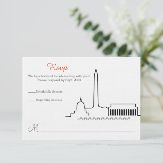 RSVP Trouwkaart met skyline van Washington DC Kaart (Staand voorkant)