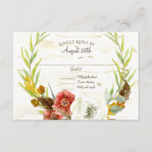 RSVP Trouwkrans Boho Feather Berk Bark Bladeren Kaartje