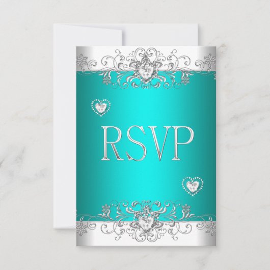 RSVP Turquoise Argent Cœur Diamant Blanc (Devant)