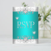 RSVP Turquoise Argent Cœur Diamant Blanc (Debout devant)