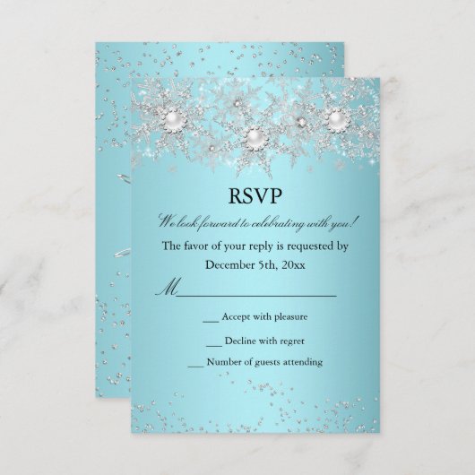 RSVP Turquoise bleu cristal Pearl Snowflake hiver (Devant / Derrière)