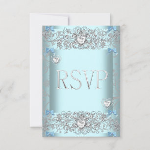 RSVP Turquoise Blue Mariage damassé Coeurs Diamant