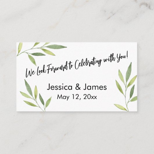 RSVP Typografie Groen gebladerte Trouwinzetstuk Ka Informatiekaartje (Achterkant)