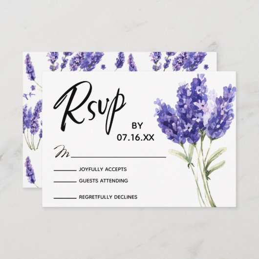 RSVP Typografie, Lavendel Waterverf Flowers (Voorkant / Achterkant)