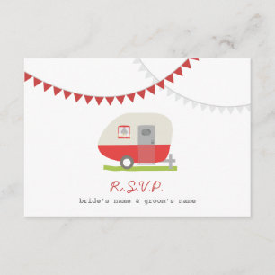 RSVP van Red Retro Trailer & Bunting Wedding RSVP Kaartje