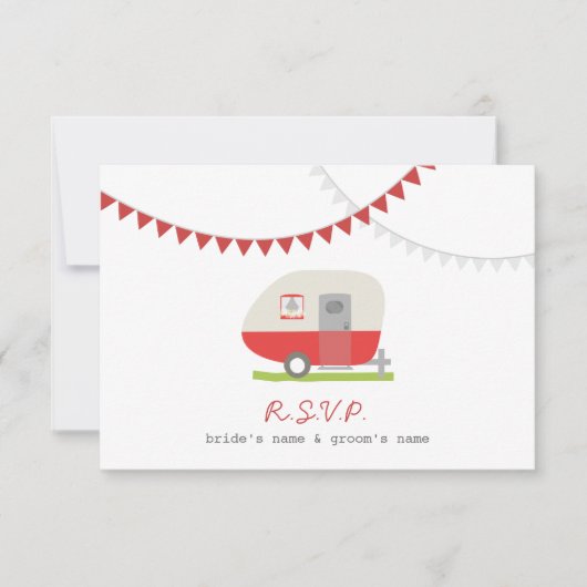 RSVP van Red Retro Trailer & Bunting Wedding RSVP Kaartje (Voorkant)