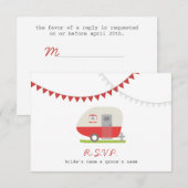 RSVP van Red Retro Trailer & Bunting Wedding RSVP Kaartje (Voorkant / Achterkant)