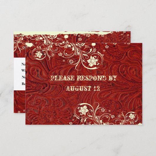 RSVP van rood leder en kant met enveloppen (Voorkant / Achterkant)