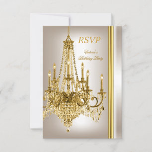 RSVP Verjaardagsfeest Goud Wit Crème Kroonluchter Kaartje