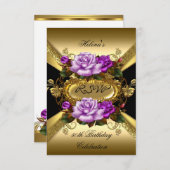 RSVP Verjaardagsfeest Rozen Paarse Goud Zwart (Voorkant / Achterkant)