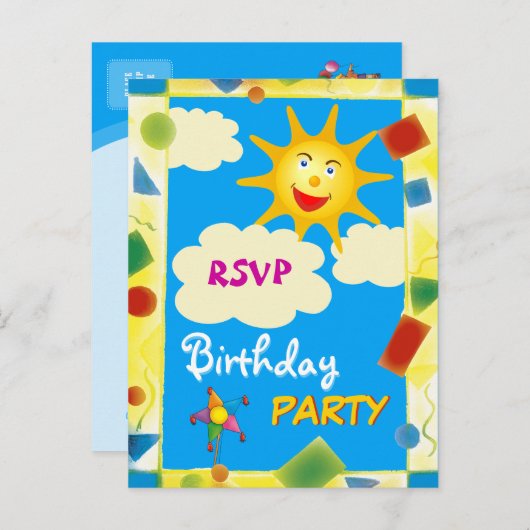 RSVP - VERJAARDAGSFEEST UITNODIGING BRIEFKAART (Voorkant / Achterkant)