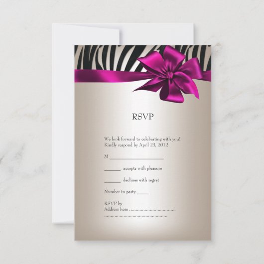 RSVP Verjaardagsfeest Zebra Wit Crème Zwart Roze (Achterkant)