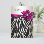 RSVP Verjaardagsfeest Zebra Wit Crème Zwart Roze Kaartje (Staand voorkant)