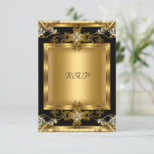 RSVP Verloving Elegant Gouden Bloemen Juweel Zwart (Staand voorkant)