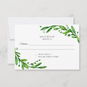 Rsvp vert. Carte de réponse verte. Mariage de jard