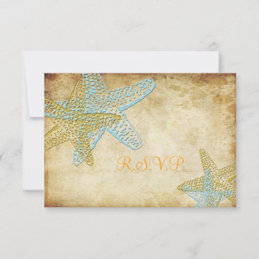 RSVP VINTAGE BLUE STARFISH MARIAGE INVITATIONS (Devant)