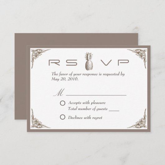 RSVP | Vintage Pineapple Élégant Mariage Réponse (Devant / Derrière)