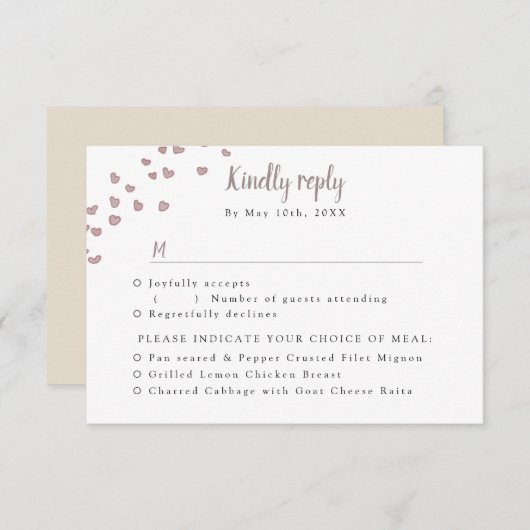 RSVP w maaltijd keuzes waterverf hart (Voorkant / Achterkant)