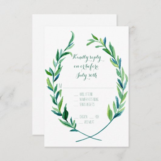 RSVP w Menu Laurel Wreath Olive Leaf Branche Moder (Devant / Derrière)