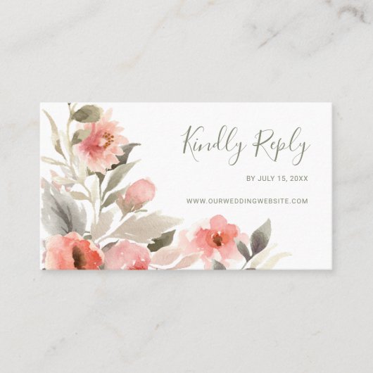 RSVP Waterverf Blush Roos Wreath Wedding Website Afsprakenkaartje (Voorkant)