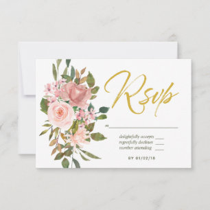 RSVP waterverf floral Blush Pink and Gold Wedding 