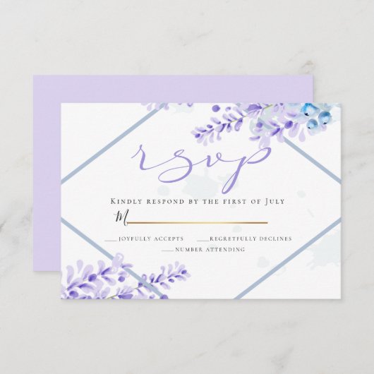 RSVP | Waterverf Lavender - Dusty Blue Florals Kaart (Voorkant / Achterkant)
