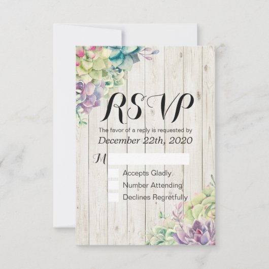 RSVP-Waterverf Succulent Rustic Wood RSVP Kaartje (Voorkant)