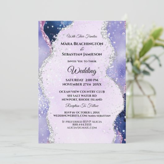 *~* RSVP Website Lavendel AGATE Waves AR13 Huwelij Kaart (Staand voorkant)