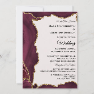 *~* RSVP Website Maroon AGATE Gold AR13 Wedding Kaart