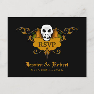 RSVP Wed Briefkaart - Halloween Skull Sinaasappel