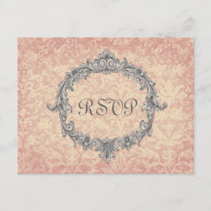 RSVP-weddenschap bij Ecru Peach Damask RSVP Kaartje
