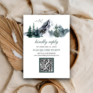 RSVP Weddenschap Rustic Mountain Winter QR Code RS Informatiekaartje