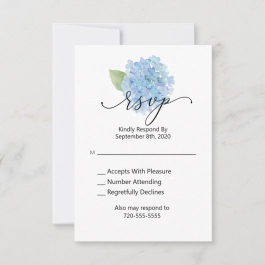 RSVP Wedding Blue Hydrangea Kaartje (Voorkant)