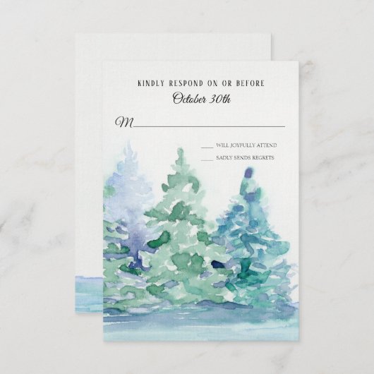 RSVP Wedding Blue Lake w Mountain Pine Trees Kaart (Voorkant / Achterkant)