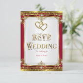 RSVP Wedding Elegant Red Gold White Golden (Staand voorkant)