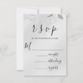 RSVP Wedding Glitter Florals Silver Aqua Blue (Voorkant)